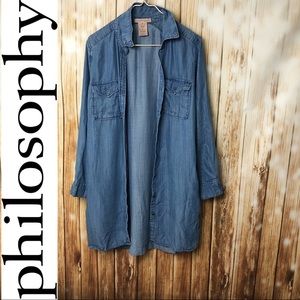 PHILOSOPHY CHAMBRAY BLUE TUNIC DRESS POCKETS